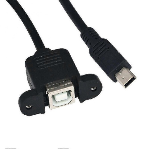 USB Type B USB-B Female with Panel Mount to Mini USB Plug Male Adapter Cable 2