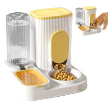 Automatic Pet Feeder for Cats and Dogs | Large Capacity Food and Water Dispenser Station | Yellow Feeding Bowl for Home Apartment