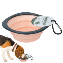 Foldable Dog Bowl | Portable Hiking Dog Bowl with Carabiner Clip, Pink Food Container for Camping and Outdoor Activities