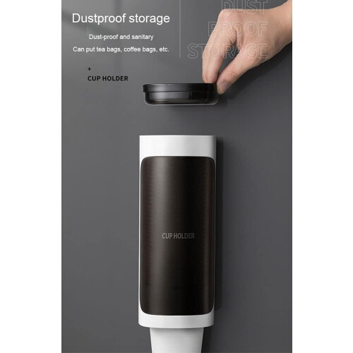 Wall Mounted Cup Dispenser with Lid, Adhesive Pull Type Water Paper Cup Holder, White Bathroom Storage Rack 2