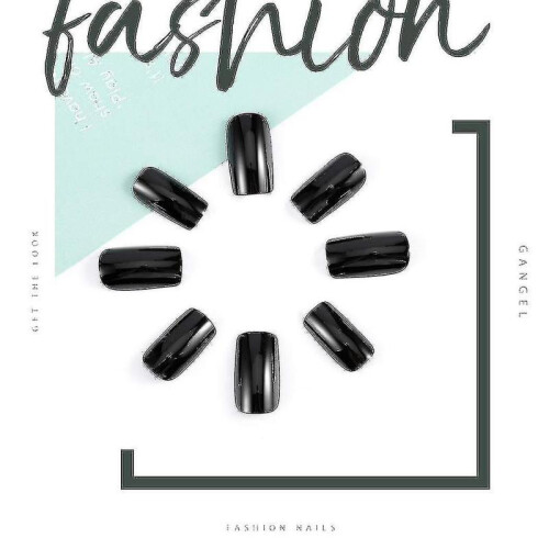 Black Press On False Nails Square Fake Nails Medium Glossy Acrylic Full Cover False Nails 1