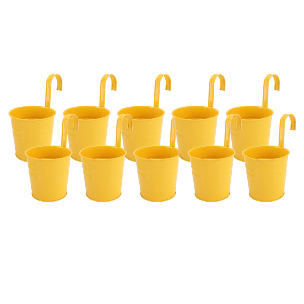 10Pcs Hanging Metal Flower Pots with Removable Hooks, Yellow, 10cm Top-image-OPC-PKC92QC-NEW