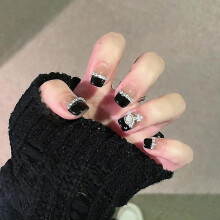 False Nails False Nails with Black Shiny Artificial Nails for Daily Wear Medium Size Nails