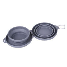 Collapsible Pet Bowl - Folding Silicone Dog Bowl, Portable Double Bowl for Travel, Grey Color