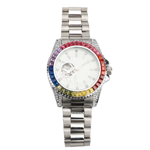 Colorful Automatic Mechanical Watch 43.5mm Silver Steel Strap 1