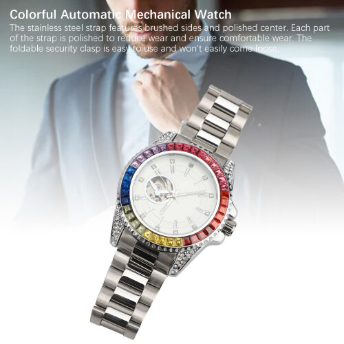 Colorful Automatic Mechanical Watch 43.5mm Silver Steel Strap 2