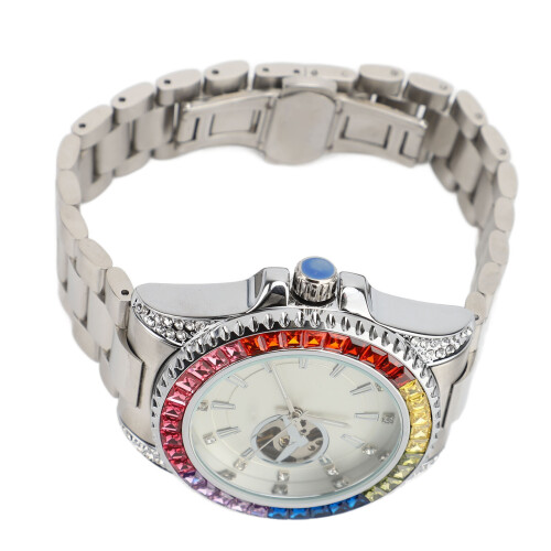 Colorful Automatic Mechanical Watch 43.5mm Silver Steel Strap