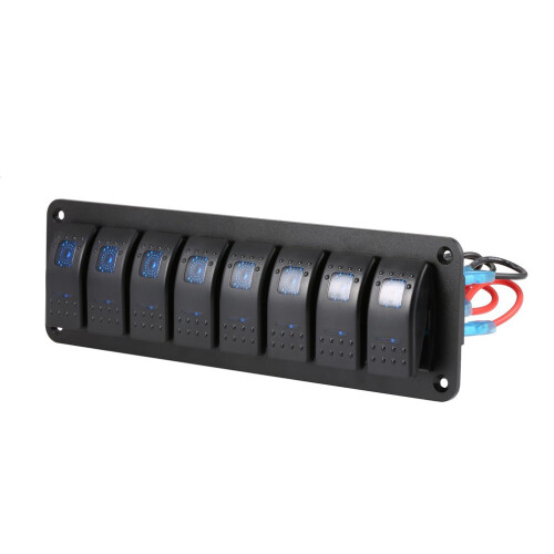 8 Gang Marine Boat Rocker Switch Panel, 12V/24V 2