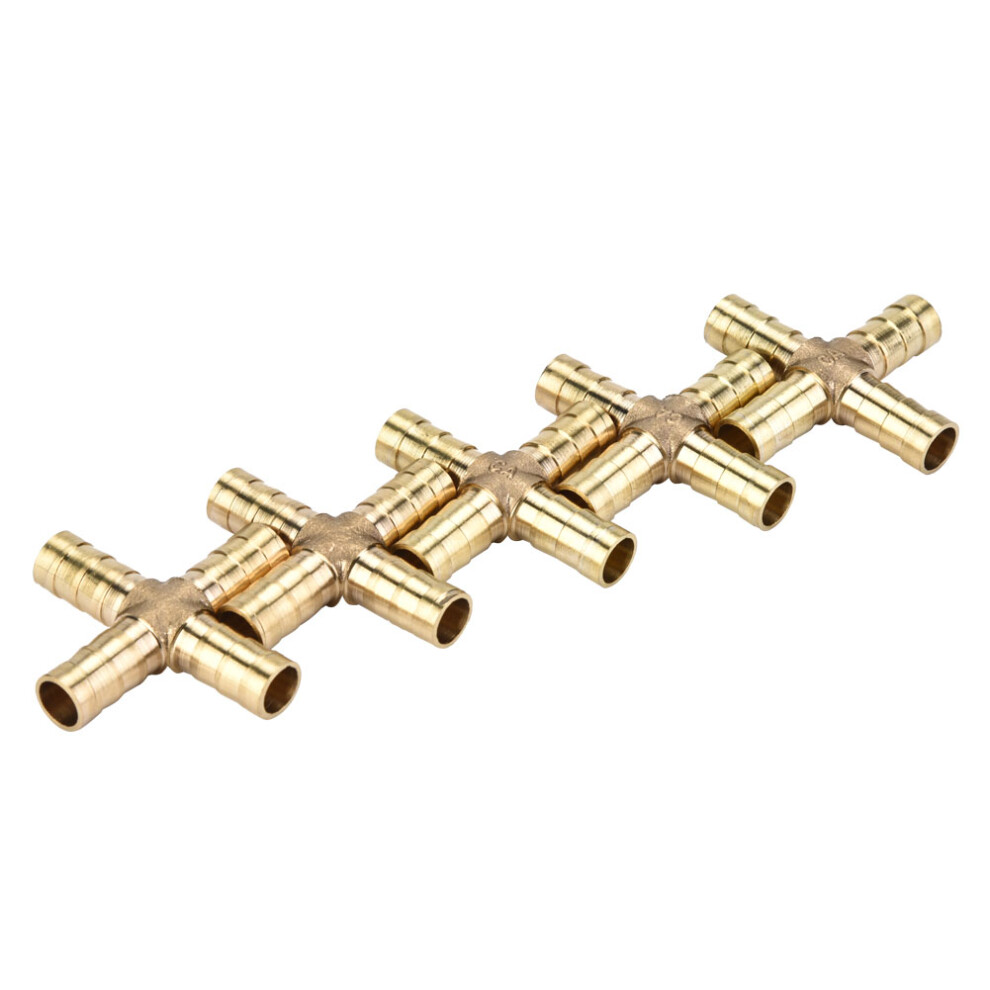 5pcs Brass Cross 4 Way Hose Joiner Fittings Barbed