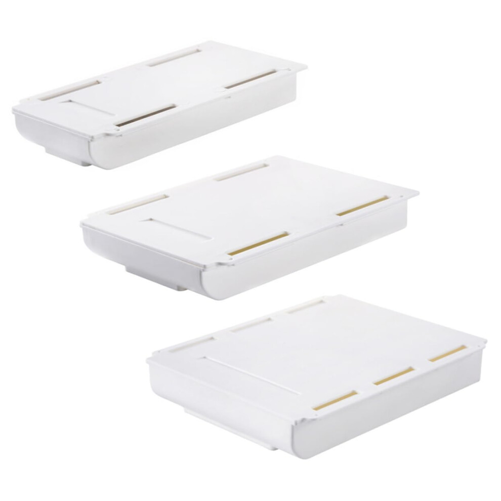 Under-Desk Stationery Box Storage Organizer 3pcs Self-Adhesive Hidden Drawer Pen Holder for Office Desk Accessories-image-OPC-PKC98FM-NEW