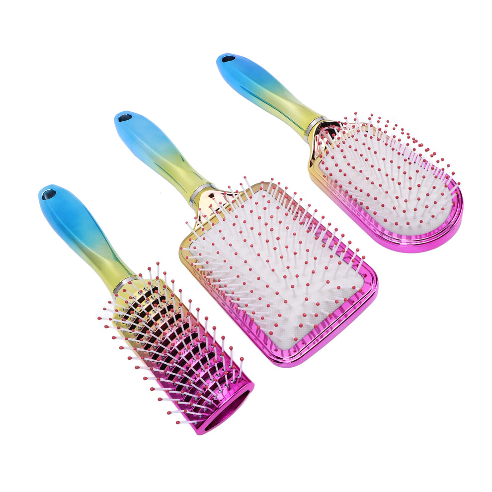 3pcs Gradient Electroplating Paddle Hairbrush Set for Detangling & Styling