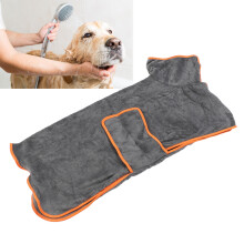 Grauer Hundebademantel L saugfähig schnelltrocknend Polyester