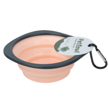Folding Dog Bowl - Portable Foldable Dog Food and Water Container with Carabiner Clip for Outdoor Hiking and Travel, Pink