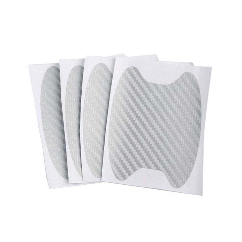 3D Carbon Fiber Car Door Handle Scratch Protector Sticker 4Pcs Auto Door Handle Guard Protective Film Silver 6038364145659