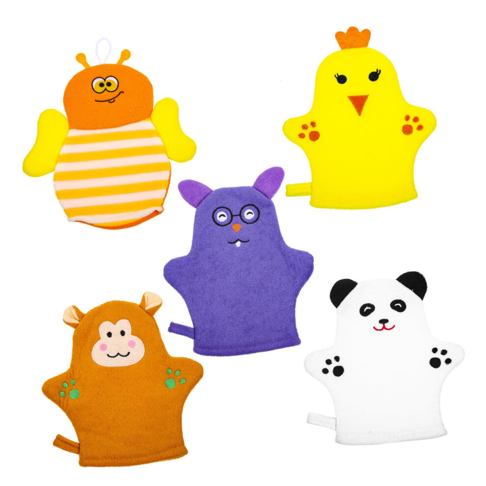5pcs Bath Gloves Washcloths Mitts for Scrubbing and Cleaning, Soft Cotton Bathing Towels and Rinsers for Adults and Kids