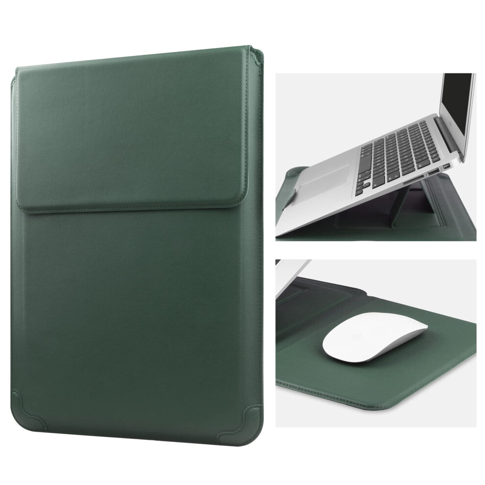 13 Inch Laptop Sleeve Case Pu Leather Bag For Macbook Air M1 M2 2018-2022, Macbook Pro 13 M2 2016-2022, Surface Pro 8, Surface Go 3, Green 6447073468520