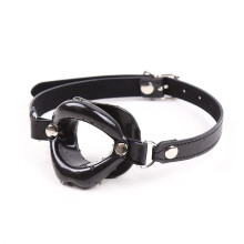 PU Leather Lips Ring Open Mouth Gag with Silicone Ball for BDSM Bondage Restraint Adult Couples Games - Black