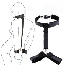Sex Fetish Mouth Ball Gag With Strap Hand Cuffs Black Adult Bondage Restraints For Couples BDSM Sex Toys