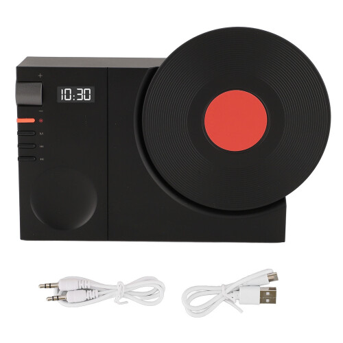 Retro BT Clock Record Player Speaker 218.5x154.5x48mm Black 2
