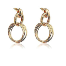 Women Stud Earring Circle Golden Rock Trendy Dumbbell Stainless Steel