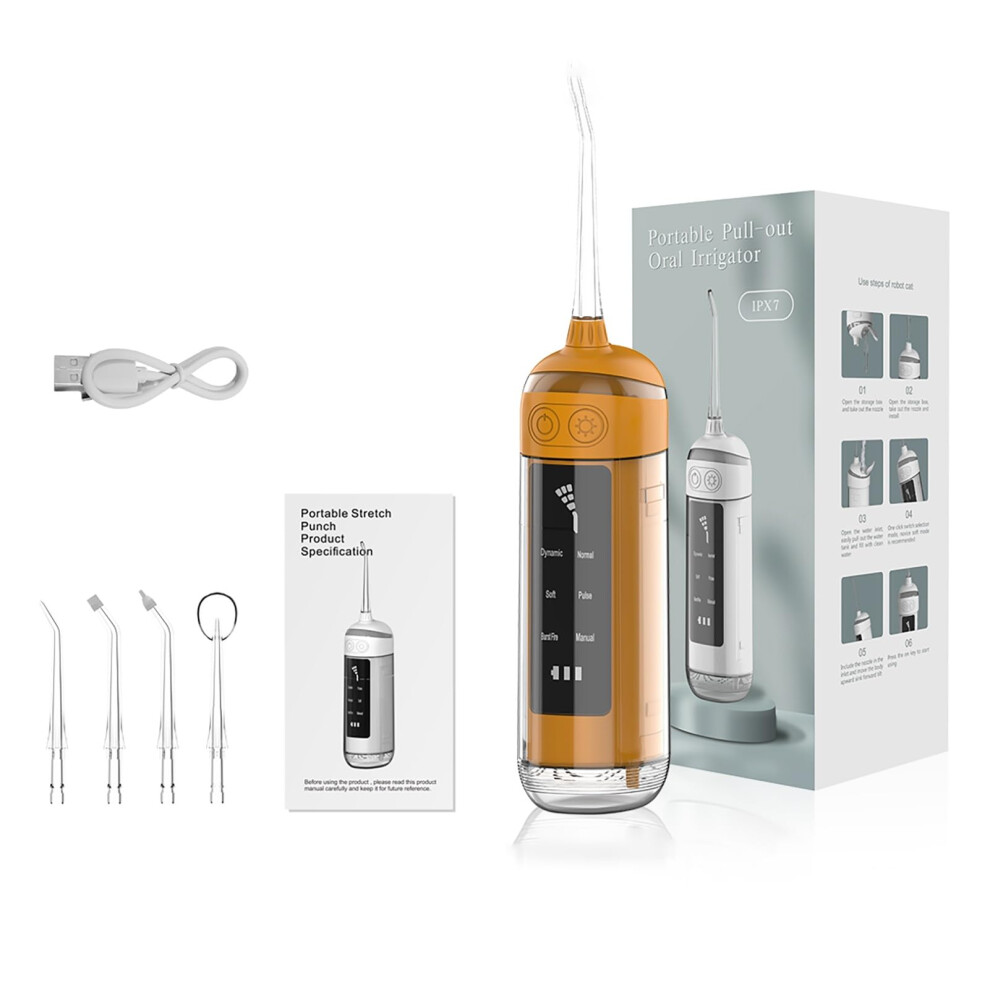 Orange 6-Mode Portable Oral Irrigator Water Flosser Ipx7 Waterproof Travel Toothbrush With 4 Nozzles In