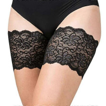 Elastic Anti-Chafing Thigh Bands Silicone Non-slip Lace Sockliner 1 Pair (E, Black)