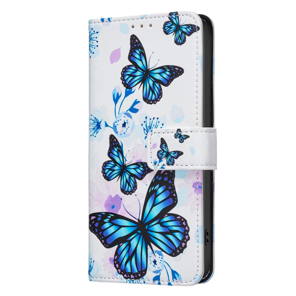 Case For Vivo Y27 4G With 3D Painted Design, Shockproof Leather Flip Folio Wallet Cover With Card Slots And Kickstand, Butterfly Blue 9016109673541