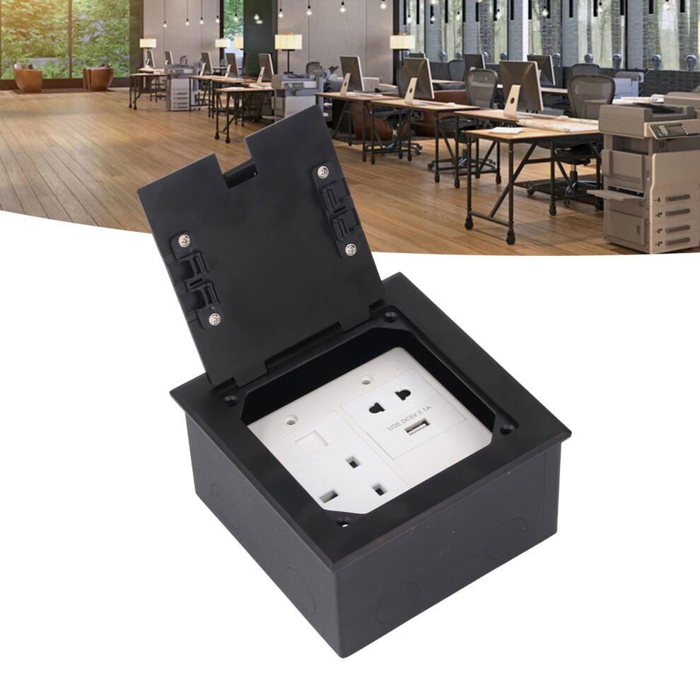 Black Stainless Steel Floor Outlet 16A 2500W Usb & Computer Port 5091346699886