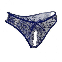 4xWomens Sexy Floral Lace Thong Underwear Crotchless Panties Lingerie Blue