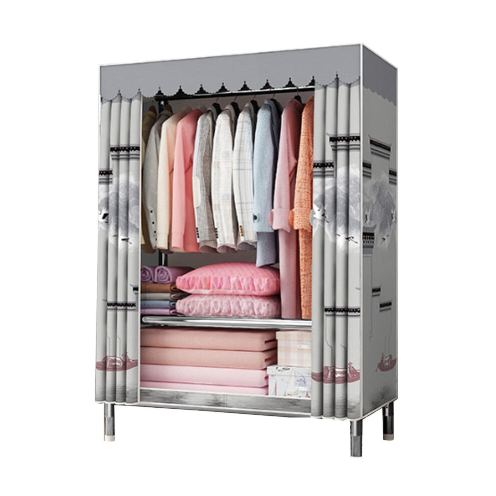 Portable Fabric Canvas Wardrobe 86x46x175CM, Foldable Clothes Closet Storage Organizer with Hanging Rail and Shelves-image-OPC-PKC9PYR-NEW