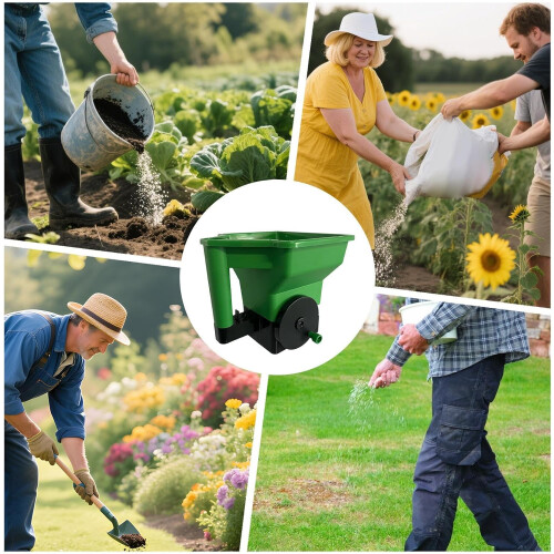 Fertilizer Spreader Handheld - Adjustable Hand Crank Lawn Spreader for Garden, Small Farm, and School Projects 2