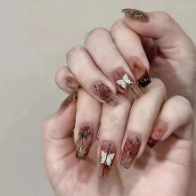 24Pcs Square False Nails Set with 1 File and 1 Piece of Gel Glue for False Manicure Fake Nail Kit