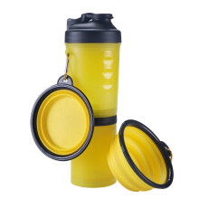 Dog Dishes And Bowls Portable Folding Dog Food And Water Cup Set Outdoor Two Single Double Bowls Yellow