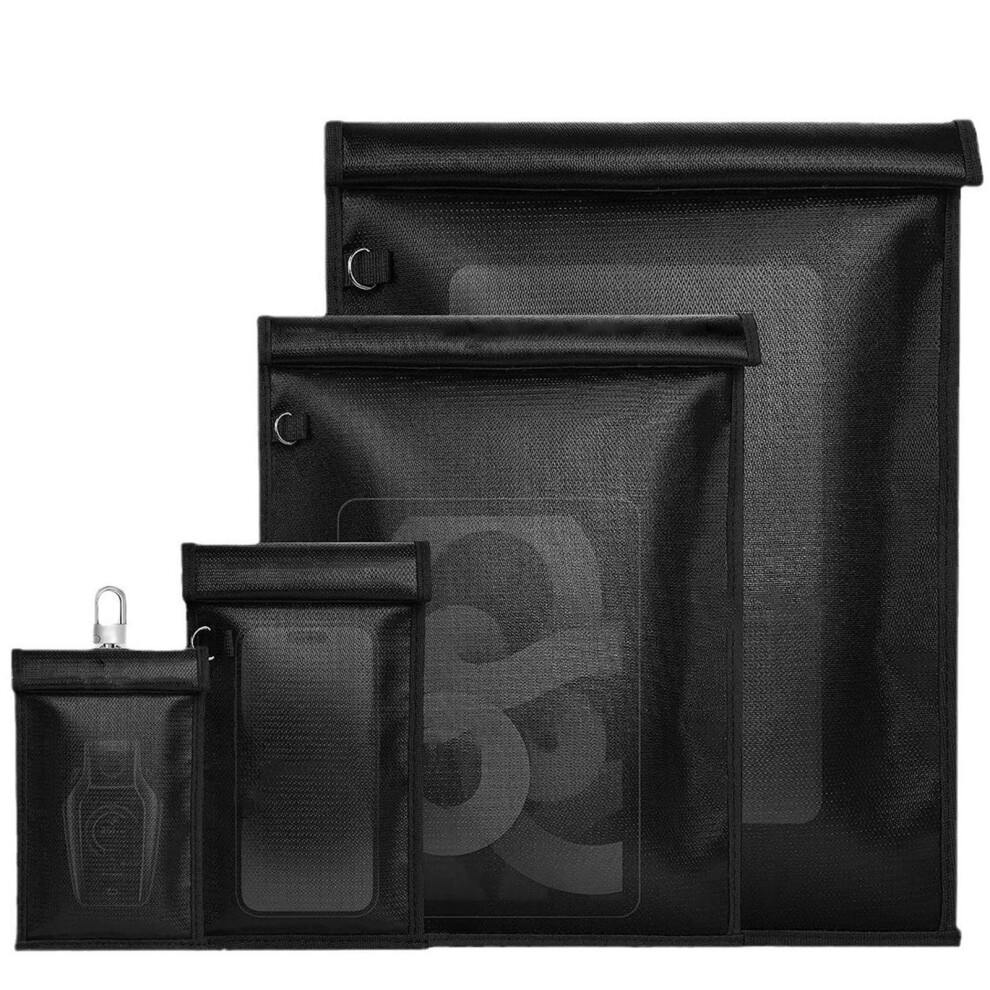 4 Pack Flame Retardant Faraday Bags, Multiple Sizes, Black 4961346703924