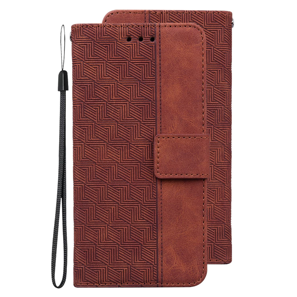 Leather Phone Case For Motorola Moto G60s, Geometric Pattern Embossed Shockproof Flip Cover, Slim Purse Case With Magnetic Closure Brown 6447073471926