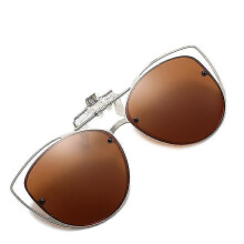 Women Clip-on Polarized Sunglasses for Driving - Flip Up Function - Vintage Cat Eye Style - Brown