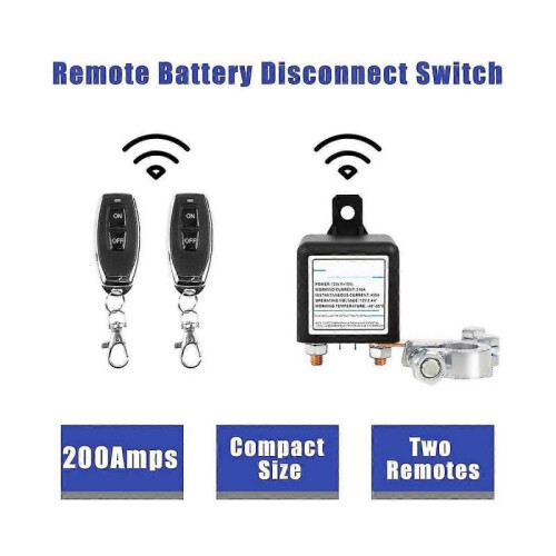 Universal Battery Switch Relay 12V 200A - Integrated Wireless Remote Control Cut Off Disconnect 1