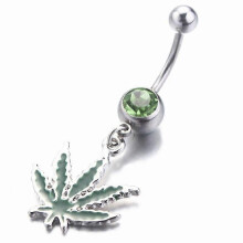 316L Stainless Steel Women Belly Button Ring with Green Maple Leaf Fashion Chest Jewelry Padded Bar