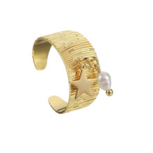 Women's Stainless Steel Ring with Star and Pearl Gold Plated Wedding Ring for Couples Fashion Jewelry