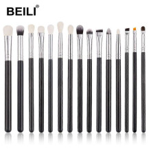 BEILI 15Pcs Professional Makeup Brush Set, Lamb Hair Makeup Brushes for Eyeshadow, Eyebrow, Eyeliner, Blending, with Bag