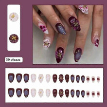 30 Pcs 3D Peach Blossom Cat Paw Fake Nails with Ivory Gel and Stoppable Nail Flashlight for Party