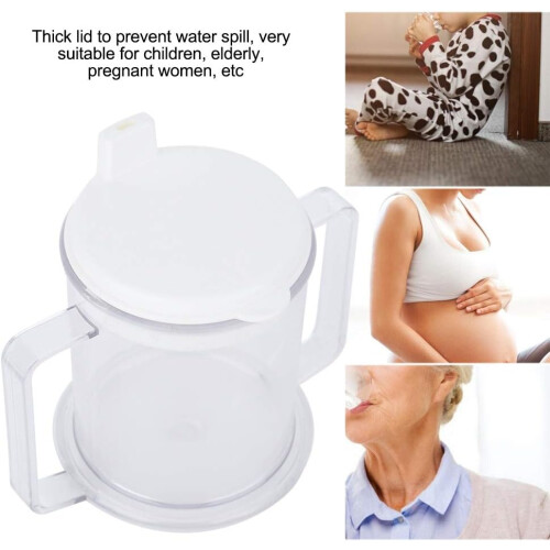 Clear Mug for Children and Elderly, Two-Handled Water Drinking Cup, Easy Grip Feeding Cup, Design 2