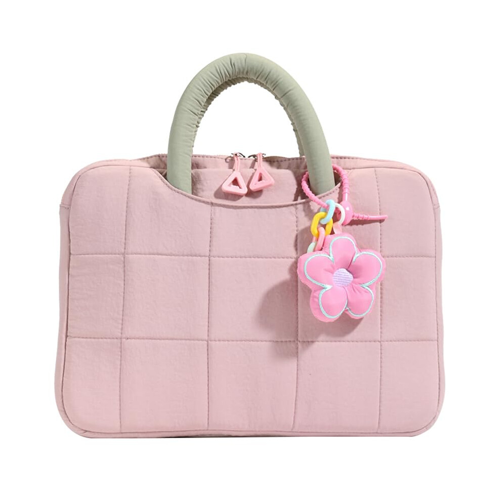 Soft Pad Tablet Bag Shockproof Quilted Laptop Sleeve For 15.6 Inch Devices, Trendy Nylon Computer Storage Bag Pink 9084446761672