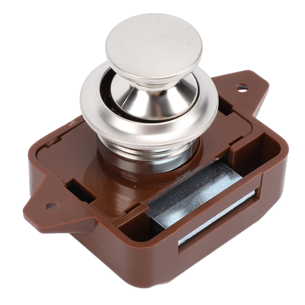 Rv Cupboard Push Button Latch - Chrome/Brown For Camper & Caravan 7641346711873