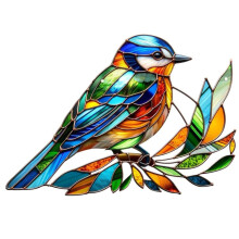 Sun Catchers Stained Glass Birds 7.9x5.5 Colorful Acrylic Window Hanging with Metal Chain Decorative Home Decor