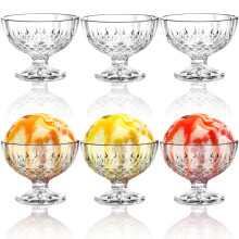 6 Pack Acrylic Ice Cream Bowls, 210ml Clear Footed Dessert Cups for Sundaes, Fruit, Salad, and Cocktails
