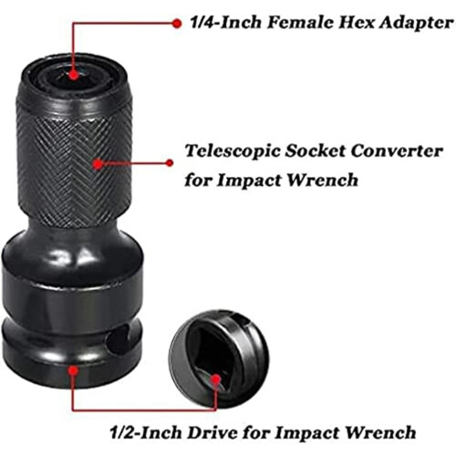 Impacts Wrenches Adapter 0.5 Inch Square to 1/4 Inch Hexagonal Shank for Quick Tool Conversion and Screwdriver Bit Efficiency 1