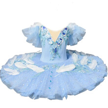 Dance Skirts with Shorts for Kids, Professional Blue Tutu Ballet Dress, Swan Lake Pancake Style, Size 150