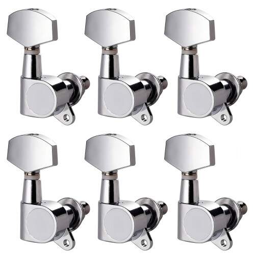 6Pieces Guitar String Knobs Metal Guitar Tuners-Silver 6R ver