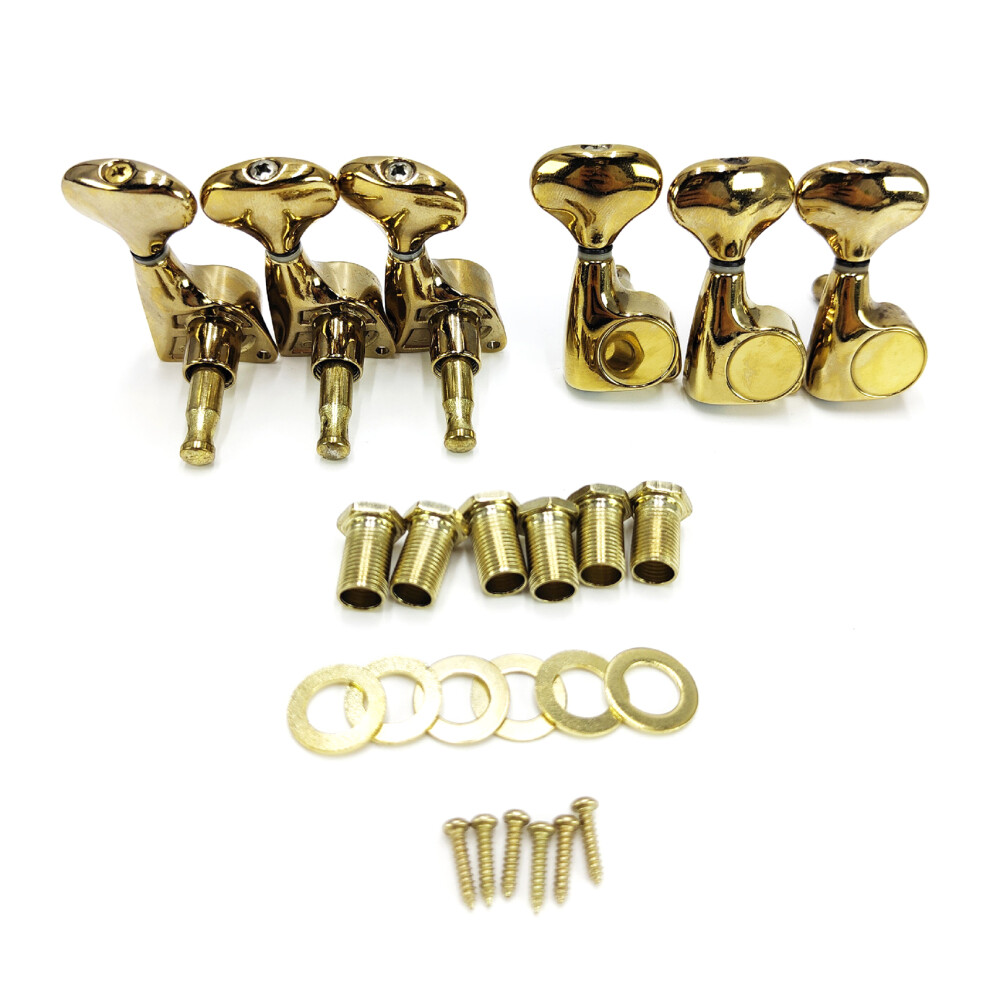 6 Pack Guitar Tuning Keys Tailpiece Pegs Locking-Golden 3R3L-image-OPC-PKCB9PW-NEW